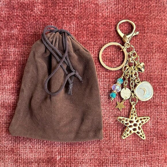 GOLD STARFISH Bag Charm Ivory Cream, Blue Gold Tone ⭐⭐ - Picture 1 of 10